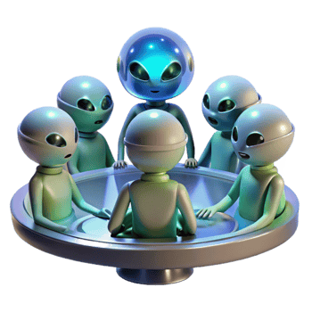 wonderful abstract elegant classic A group of alien diplomats, with iridescent scales and multifaceted eyes, gathered around a holographic table, bathed in the cool, sterile light of a spaceship's... png