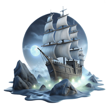 vibrant abstract impressive rustic A spectral ghost ship sailing through a stormy, moonlit sea, dramatic lighting, romanticism style authentic 4K png