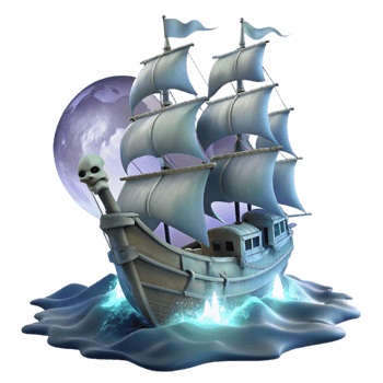 serene contemporary serene rustic A spectral ghost ship sailing through a stormy, moonlit sea, dramatic lighting, romanticism style genuine original png
