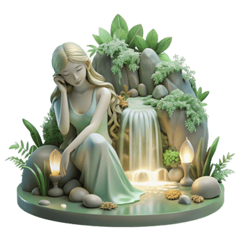 wonderful abstract elegant modern A serene forest nymph resting by a waterfall, surrounded by glowing flora and fauna, soft, natural lighting, peaceful and ethereal.... png
