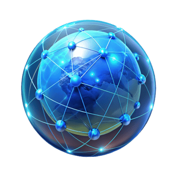 wonderful artistic vibrant abstract A holographic projection of the Earth, rotating slowly, displaying intricate networks of data flow and communication lines, illuminated by a cool, ethereal blue... png