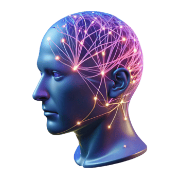 extraordinary traditional serene classic A transparent human head, filled with intricate networks of neural connections firing with electrical impulses, illuminated by a pulsating pink and blue... png