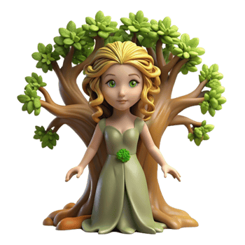 elegant creative stunning creative A beautiful dryad emerging from an ancient oak tree, dappled sunlight filtering through the leaves, Art Nouveau style professional original png