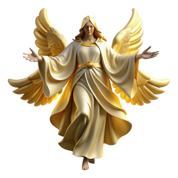 impressive abstract dramatic classic A celestial being with flowing robes and glowing wings descending from the heavens, bathed in golden light, baroque style authentic genuine png