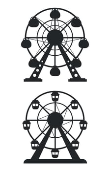 Set of black silhouette icons of ferris wheel. Concept of rest, leisure and entertainment. vector