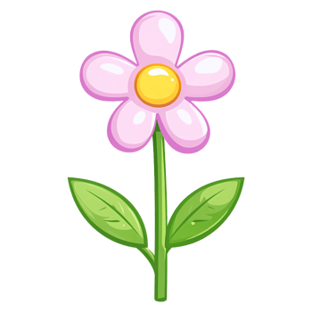 A cartoon flower with green leaves png