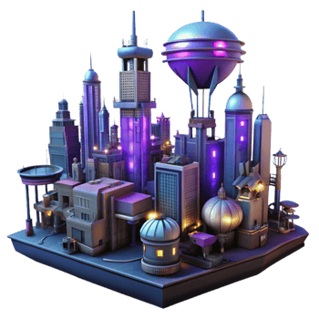 magnificent abstract wonderful modern A steampunk cityscape at night, glowing with neon lights and gas lamps, flying machines crisscrossing the sky, cyberpunk inspired lighting high resolution... png