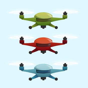 set of three drones in green, red and blue colors vector