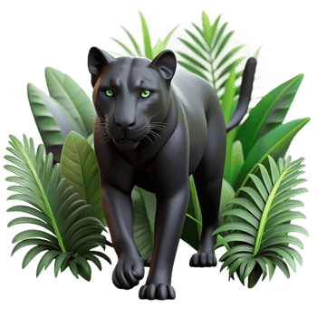 magnificent creative serene creative A sleek black panther stalking through a dense jungle, dramatic lighting, film noir style original authentic png