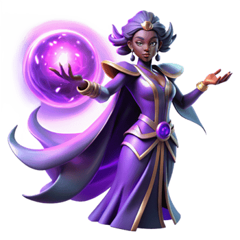 serene abstract vibrant creative A powerful sorceress casting a spell of swirling purple energy, illuminated by the light of a full moon, Art Deco style authentic 4K png