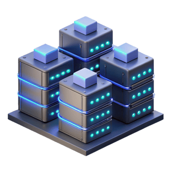 magnificent contemporary dramatic abstract A network of interconnected servers, glowing LEDs and fiber optic cables, data center aesthetic, low light, realistic style professional premium png