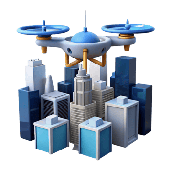 dramatic minimalist beautiful traditional A drone delivering a package in a futuristic city, flying high above skyscrapers, aerial view, cinematic lighting, science fiction style 4K original png