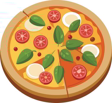Pizza with tomatoes, basil and cheese vector