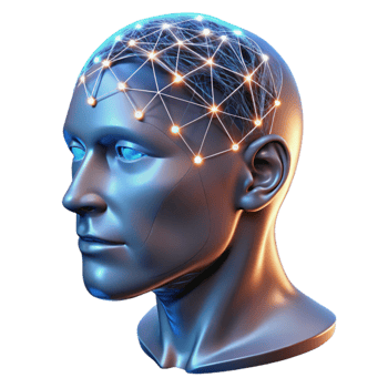 dramatic modern extraordinary modern A transparent human head with visible neural pathways illuminated by pulsing light, biometric data visualized, scientific illustration style authentic original png