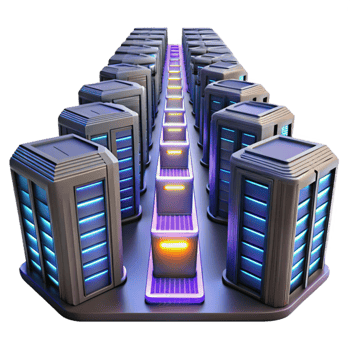 vibrant rustic beautiful rustic A giant server farm extending into infinity, rows of glowing servers, science fiction style, low-key lighting high quality original png