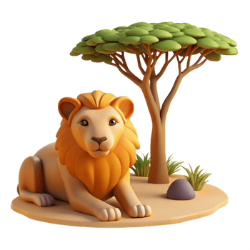 magnificent modern beautiful abstract A regal lion pride resting beneath the shade of an acacia tree on the African savanna, bathed in warm, late afternoon sunlight, in a National Geographic style... png