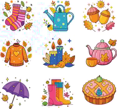 Fall Seasonal Illustration Set with Cozy Autumn Elements vector
