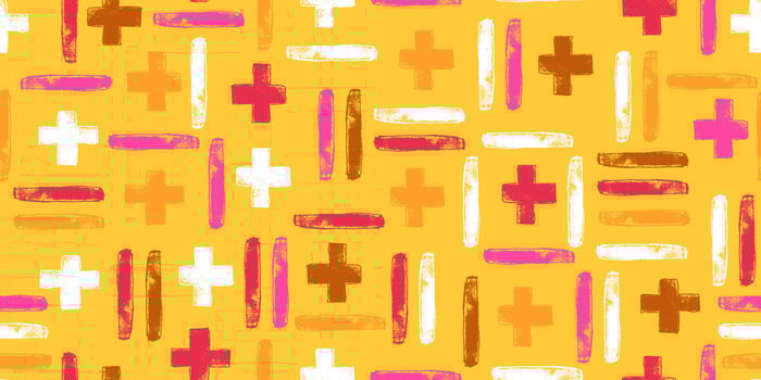 Plus, Minus and Equal Symbols Hand Drawn with Bold Brushstrokes Seamless Pattern. Education repeatable background with grunge ink abstract lines vector