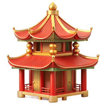 extraordinary classic A traditional Chinese pagoda in a misty mountain landscape, soft morning light, serene, ornate details, red and gold accents genuine png