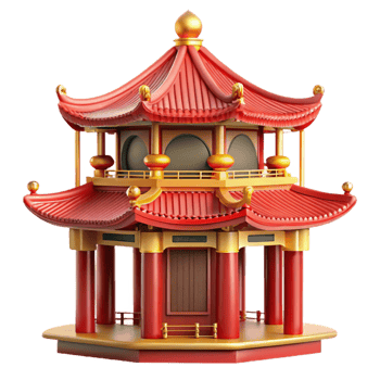 stunning classic A traditional Chinese pagoda in a misty mountain landscape, soft morning light, serene, ornate details, red and gold accents high resolution png