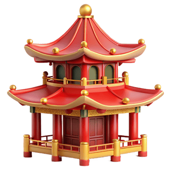 impressive traditional A traditional Chinese pagoda in a misty mountain landscape, soft morning light, serene, ornate details, red and gold accents premium png