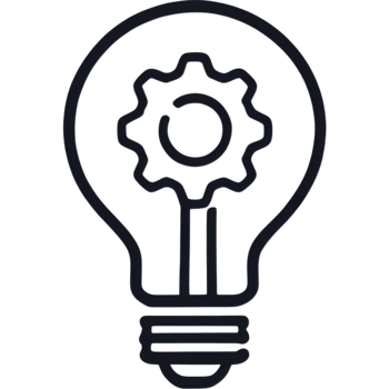 Line Art Illustration of Lightbulb with Integrated Gear Mechanism png
