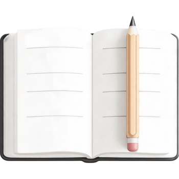 Open Notebook with Pencil Resting on Blank Page png