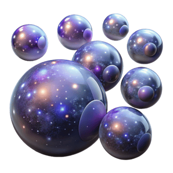vibrant artistic A field of floating, translucent orbs, filled with swirling galaxies and nebulae, illuminated by the soft glow of distant stars authentic png