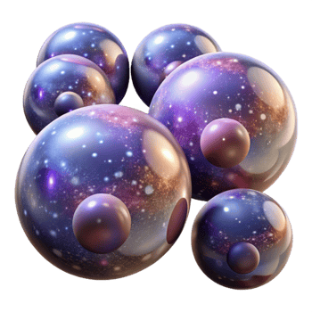 vibrant minimalist A field of floating, translucent orbs, filled with swirling galaxies and nebulae, illuminated by the soft glow of distant stars professional png