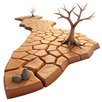 extraordinary artistic A dried up riverbed cracking under the intense heat, with a single, withered tree in the distance, in a gritty, realistic style genuine png