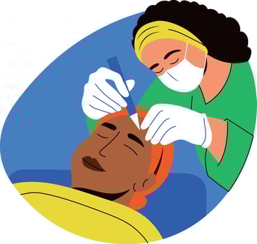Microplaning treatment of a character, flat style illustration vector