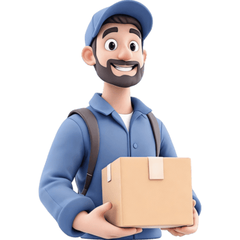 Smiling Cartoon Delivery Man Holding a Package png