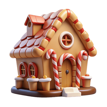 wonderful rustic A whimsical gingerbread house, candy cane columns, frosting details, warm interior lighting, festive, cheerful, authentic png