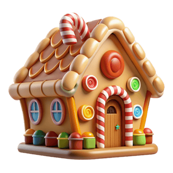 impressive vintage An intricate gingerbread house, adorned with colorful candy and icing, warm, inviting lighting. Whimsical, festive high quality png