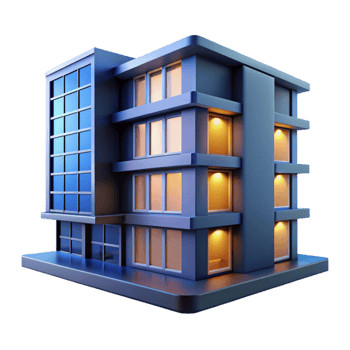 beautiful creative A sleek, modern apartment building, minimalist design and large windows, cool, blueish evening light. Urban, contemporary premium png