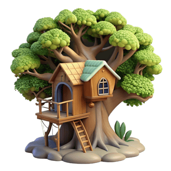 beautiful creative A whimsical treehouse, built into the branches of a giant oak, dappled sunlight filtering through the leaves. Fairytale, magical professional png