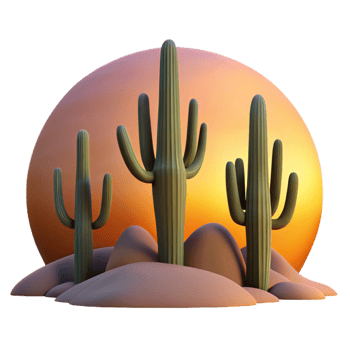 serene minimalist A desert landscape at sunset, with towering cacti silhouetted against the fiery sky, graphic novel style authentic png