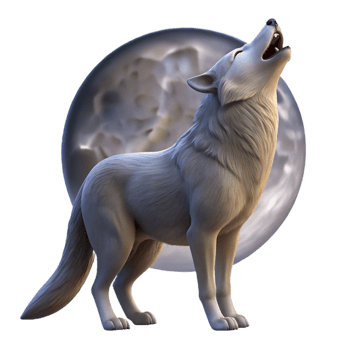 beautiful artistic A lone wolf howling at the full moon in a snow covered forest, dramatic lighting, realistic animal portrait style original png
