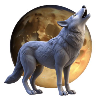 vibrant artistic A lone wolf howling at the full moon in a snow covered forest, dramatic lighting, realistic animal portrait style professional png