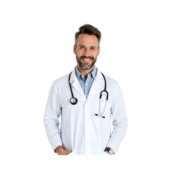Confident Male Doctor in White Coat with Stethoscope Isolated on Transparent Background png