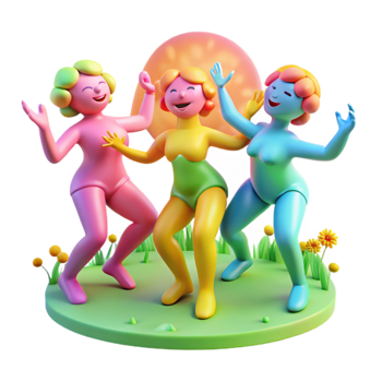 dramatic abstract A group of playful dryads dancing in a sun drenched meadow, vibrant and colorful, Impressionist style premium png