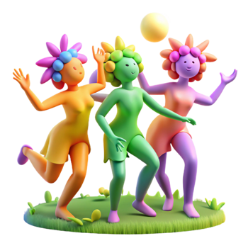 impressive modern A group of playful dryads dancing in a sun drenched meadow, vibrant and colorful, Impressionist style exclusive png