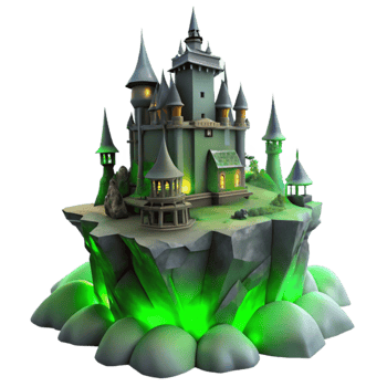 serene rustic A haunted castle perched on a jagged cliff, shrouded in mist, eerie green lighting, Gothic horror style genuine png