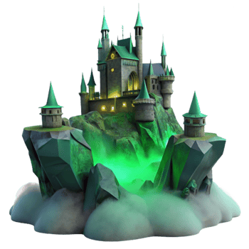 extraordinary creative A haunted castle perched on a jagged cliff, shrouded in mist, eerie green lighting, Gothic horror style authentic png