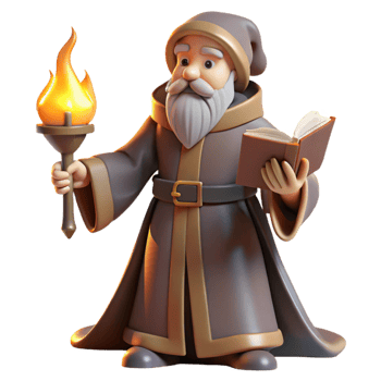 serene modern A wise old wizard casting a spell in his study, warm, firelight, Rembrandt style professional png