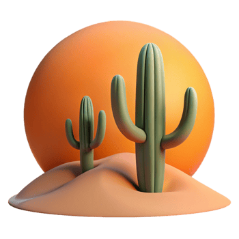 stunning rustic A desert landscape at dusk, with towering cacti silhouetted against the orange sky, in a minimalist, graphic style high resolution png