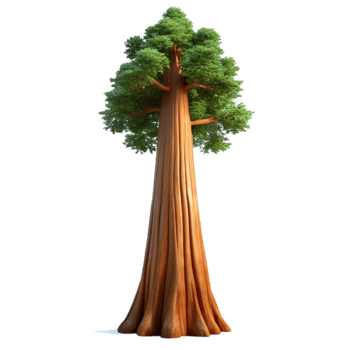 serene minimalist A giant sequoia tree reaching towards the sky, bathed in soft, diffused light, in a majestic, awe inspiring style high quality png
