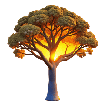 impressive minimalist A solitary, weathered oak tree silhouetted against a vibrant sunset, painted in the style of Albert Bierstadt, with warm, golden light streaming through the branches exclusive png