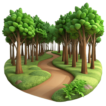 vibrant artistic A winding dirt path through a dense forest, with dappled sunlight filtering through the leaves, rendered in a realistic style with a shallow depth of field professional png