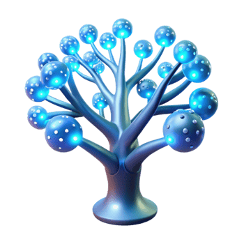 beautiful vintage A bioluminescent tree with data flowing through its branches, glowing ethereal light, fantasy style detailed png